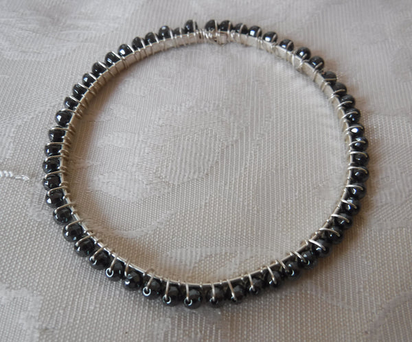 Hematite Beaded Bangle Bracelet Size 7 1/2