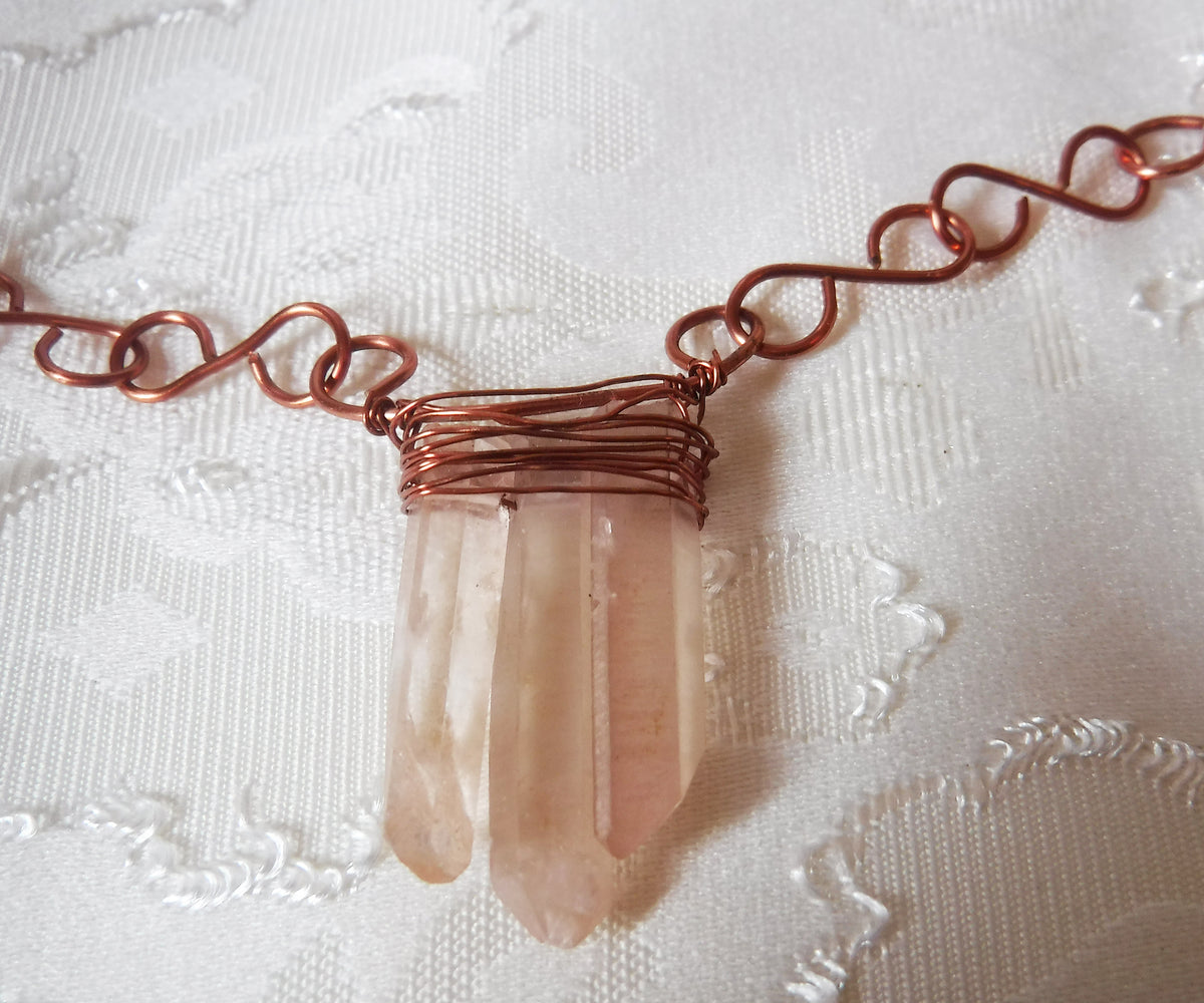 Peach Quartz Point Pendant Copper Link Chain Necklace – Crystals