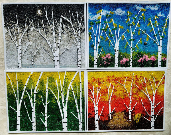 Glass Bead Mosaic "Birch Seasons" Set of 4