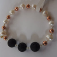 Lava Stone Pearl and Copper Stretch Bracelet
