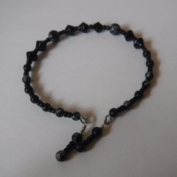 Snowflake Obsidian and Black Glass Bracelet