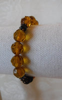 Black and Peach Lava Stone with Yellow Glass Beaded Stretch Bracelet