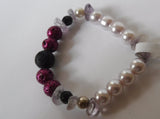 Lava Stone Amethyst Crystal Pearl and Glass Beaded Stretch Bracelet