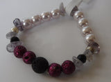 Lava Stone Amethyst Crystal Pearl and Glass Beaded Stretch Bracelet