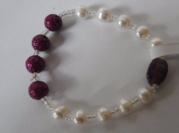 Lava Stone and Genuine Pearl and Glass Stretch Bracelet