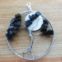 Black Agate and Mother of Pearl Moonlight Tree of Life Pendant