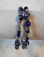 Quartz and Cobalt Blue Glass Wire Wrap Bracelet