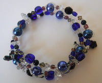 Quartz and Cobalt Blue Glass Wire Wrap Bracelet