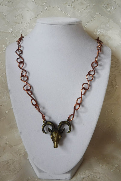 Ram Head Pendant on Copper Link Chain