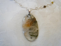 Tourmaline Cabochon Pendant on Silverplated Copper Chain Necklace