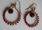 Hoop Earrings with Garnet Dangle Drop
