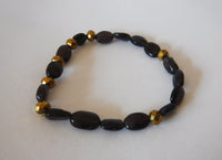 Black Agate Oval and Copper Beaded Stretch Bracelet