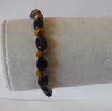 Black Agate Oval and Copper Beaded Stretch Bracelet
