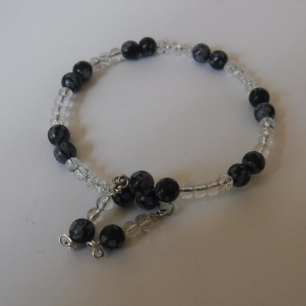 Snowflake Obsidian and Crystal Bracelet