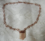 Peach Quartz Point Pendant Copper Link Chain Necklace