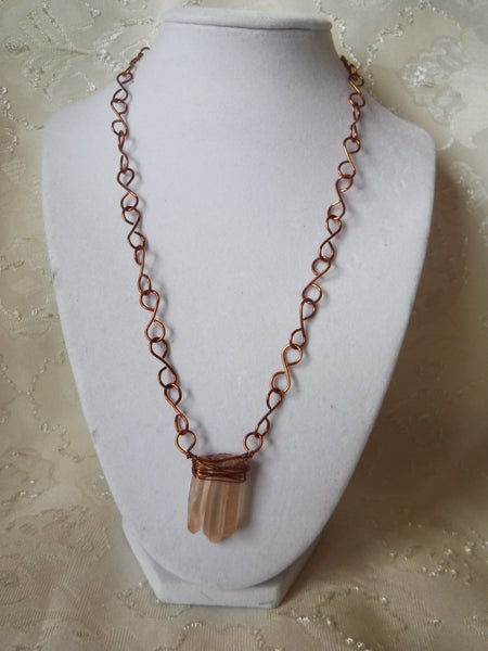 Peach Quartz Point Pendant Copper Link Chain Necklace – Crystals