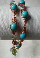 Magnesite Bead Herringbone Wrapped Copper Wire Cuff Bracelet