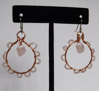 Hoop Earrings with Rose Quartz Dangle