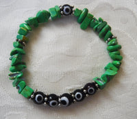 Black Evil Eye and Green Magnesite Beaded Stretch Bracelet
