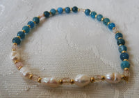 Neon Apatite and Pearl Beaded Stretch Bracelet