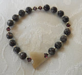 Fossil Agate with Tan Butterfly Beaded Stretch Bracelet