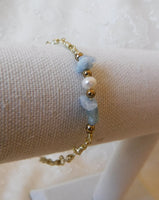 Aquamarine and Pearl Beads on Copper Bracelet