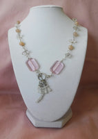 Rainbow Moonstone Pink Aventurine and Quartz Necklace